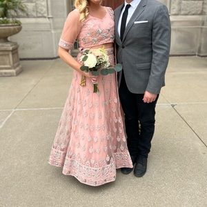 Elegant Pink Embroidered Wedding Dress